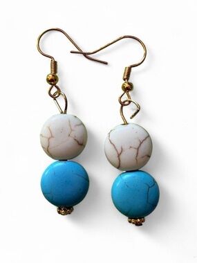 Handmade Boho Turquoise & White Howlite Acrylic Drop Earrings - NEW